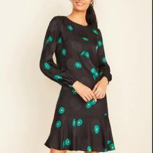 NWT Ann Taylor green floral black drop waist dress